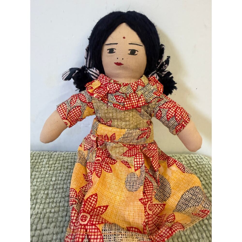 Vintage Handmade Cloth Doll India Ethnic Folk Art Fabric Doll 10 Inch